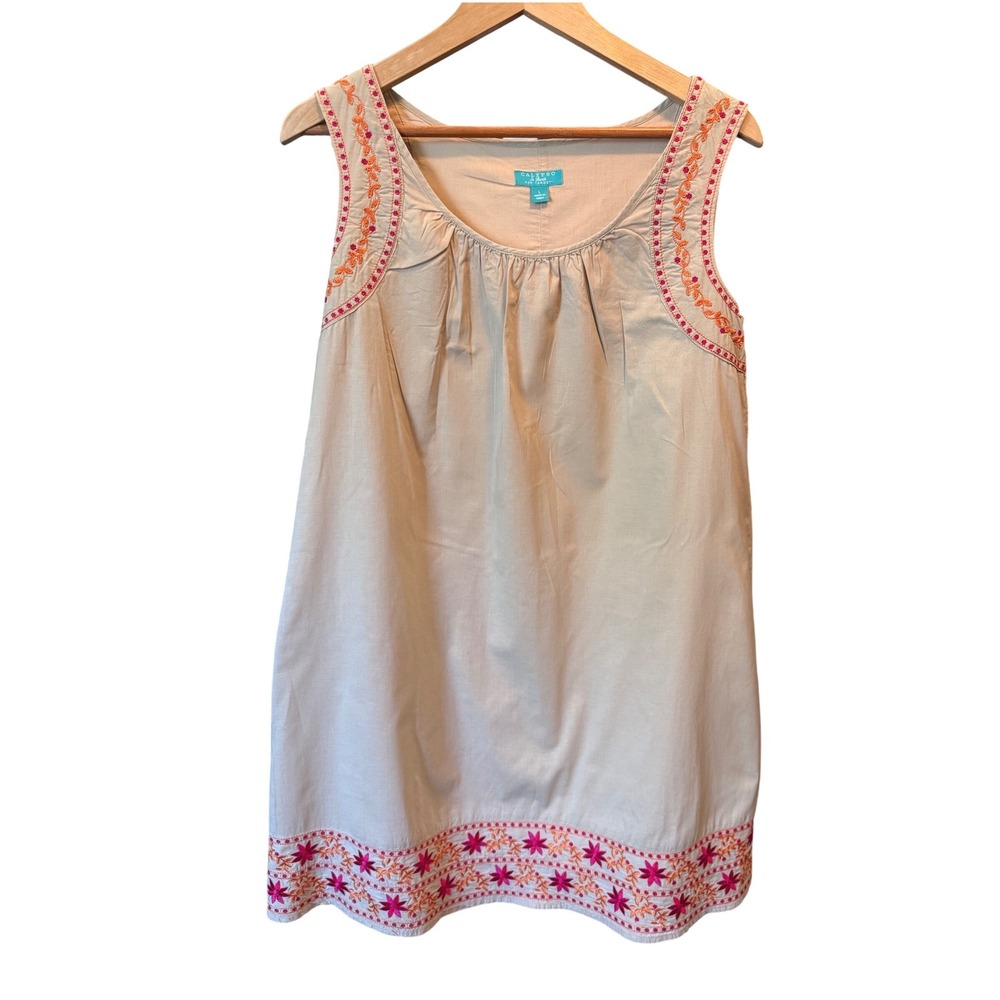 Calypso St Barth for Target Womens Tan Embroidered Sleeveless Cotton Dress Large